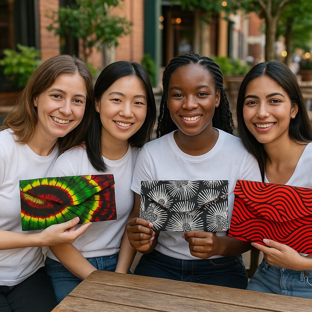Ankara Clutch Purse for Women – African Print Handbag | Colorful Wax Print Evening Bag | Ankara Fold-Over Envelope Clutch (Tie-Dye, Red Waves, Black & White Floral)