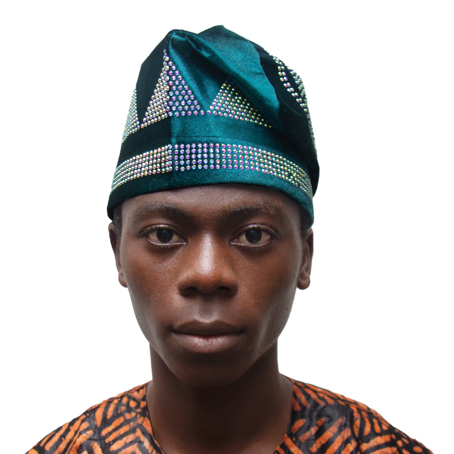 African Stone-Embellished Velvet Fila Cap