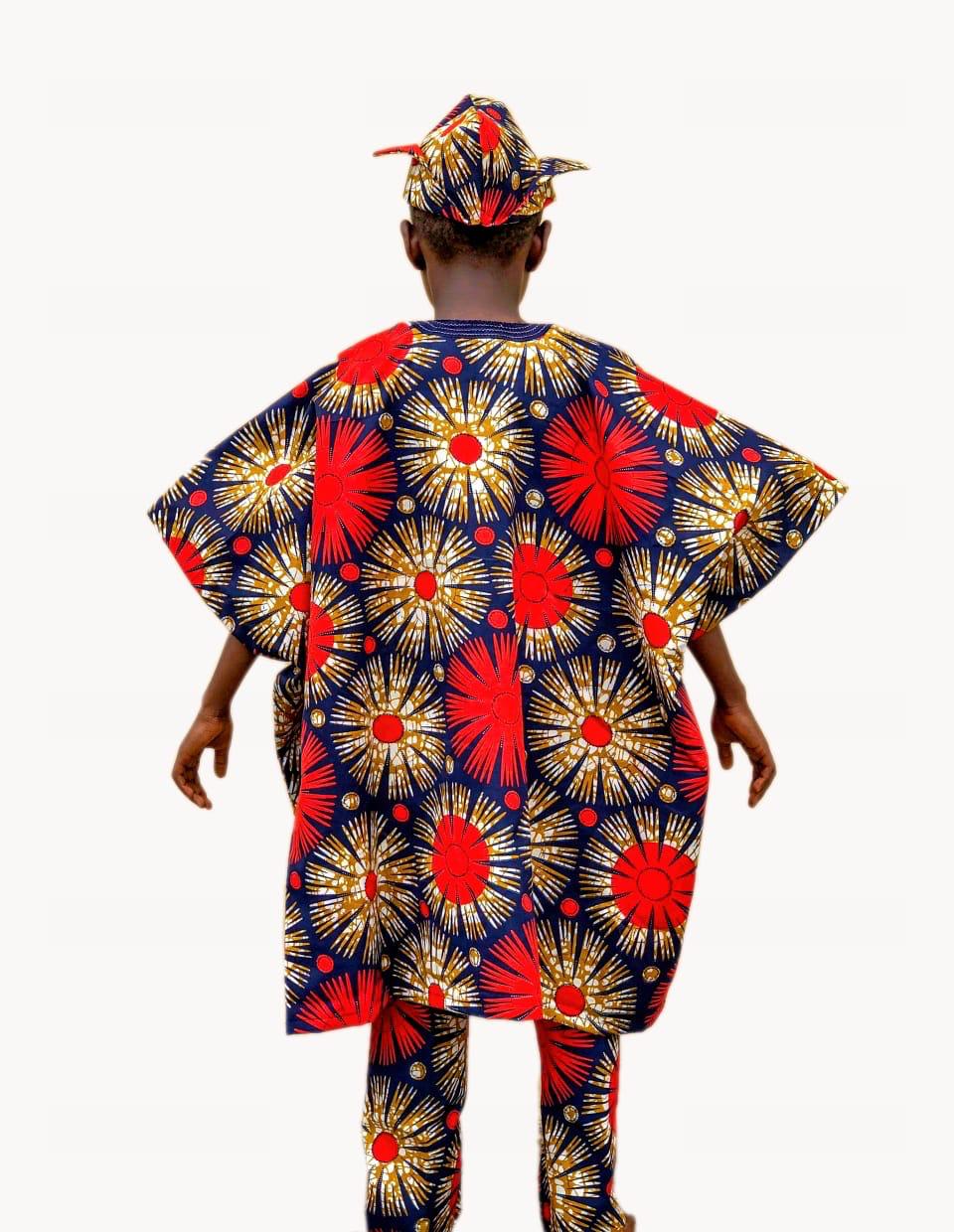Nigerian Ankara Embroidered Danshiki Outfit set for Boys Traditional African Wax Cotton Print Set with Cap for Weddings, Church daily wear