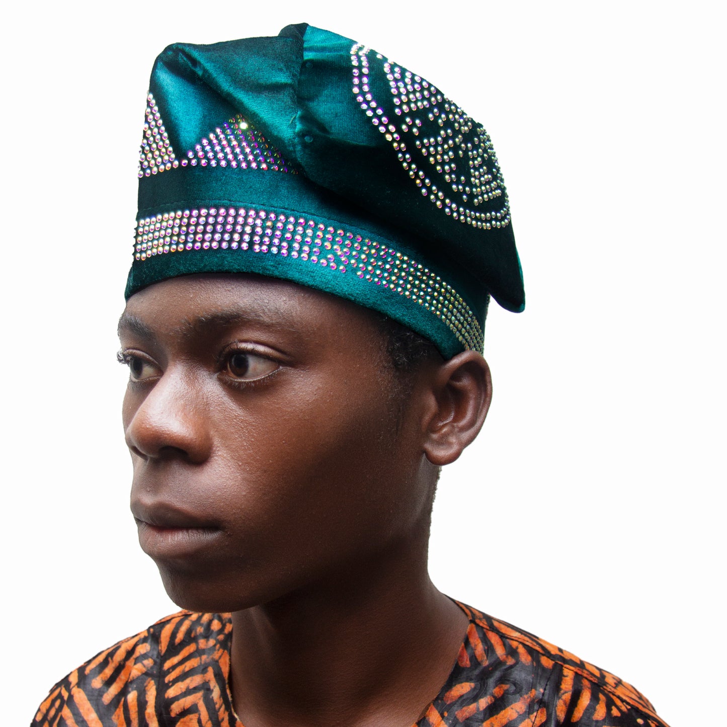 Velvet Fila Cap for Men – Nigerian Yoruba Hat with Stone Embellishments – African Traditional Headwear for Weddings & Parties