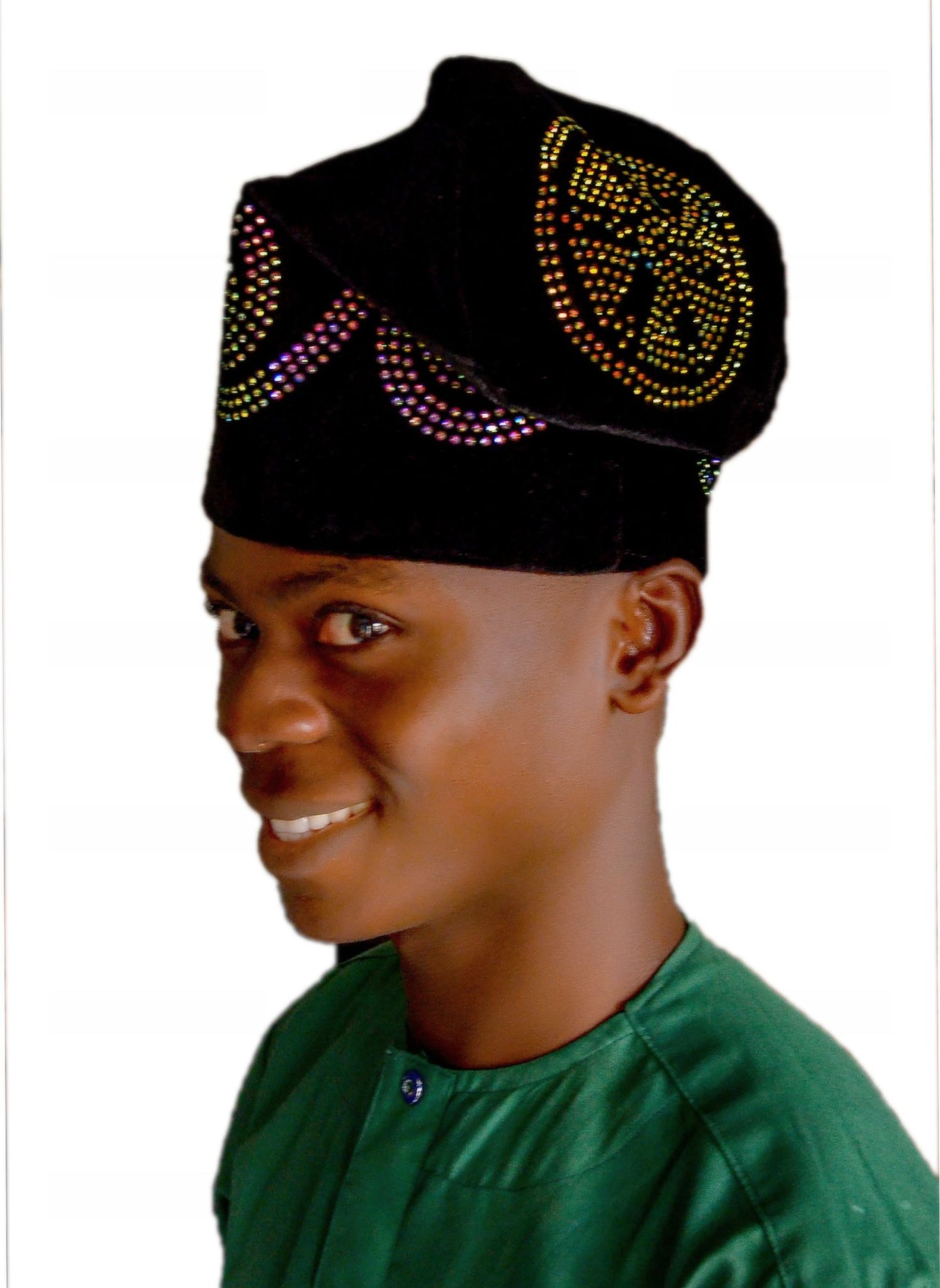 African Stone-Embellished Velvet Fila Cap