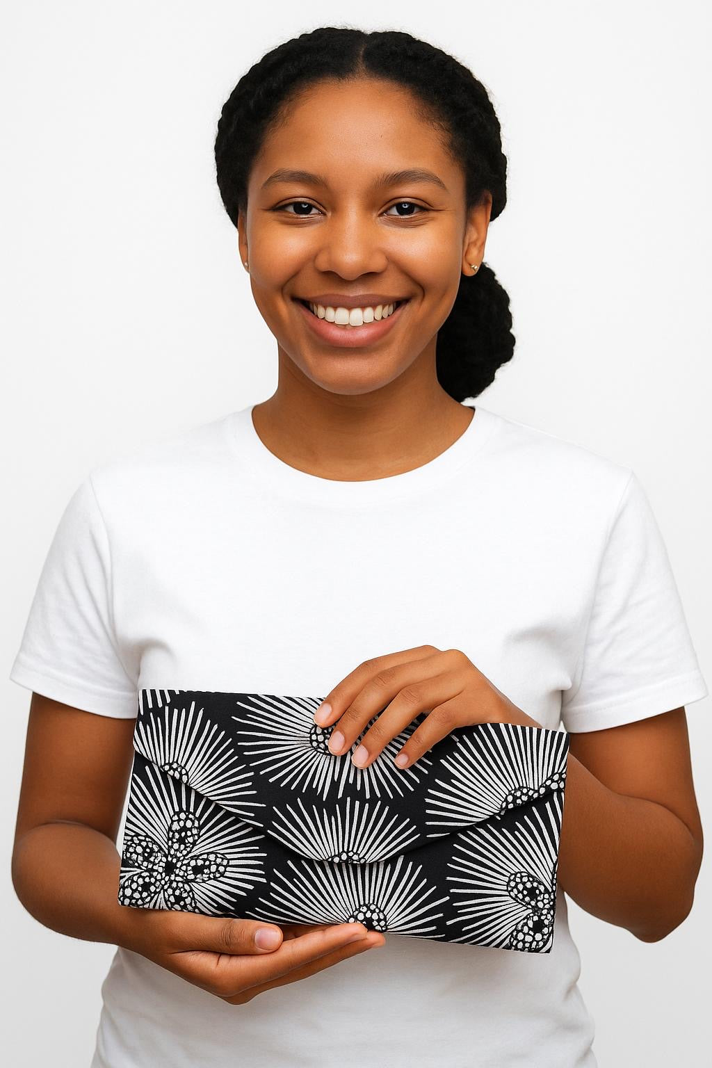 Ankara Clutch Purse for Women – African Print Handbag | Colorful Wax Print Evening Bag | Ankara Fold-Over Envelope Clutch (Tie-Dye, Red Waves, Black & White Floral)