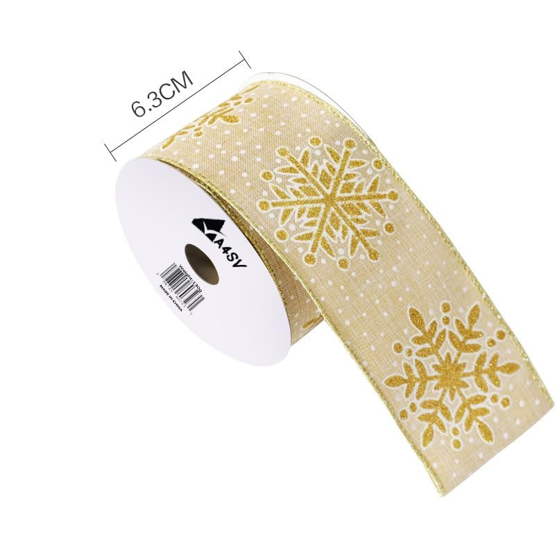 Christmas Snowflakes Shimmer Wired Edge Polyester Ribbon