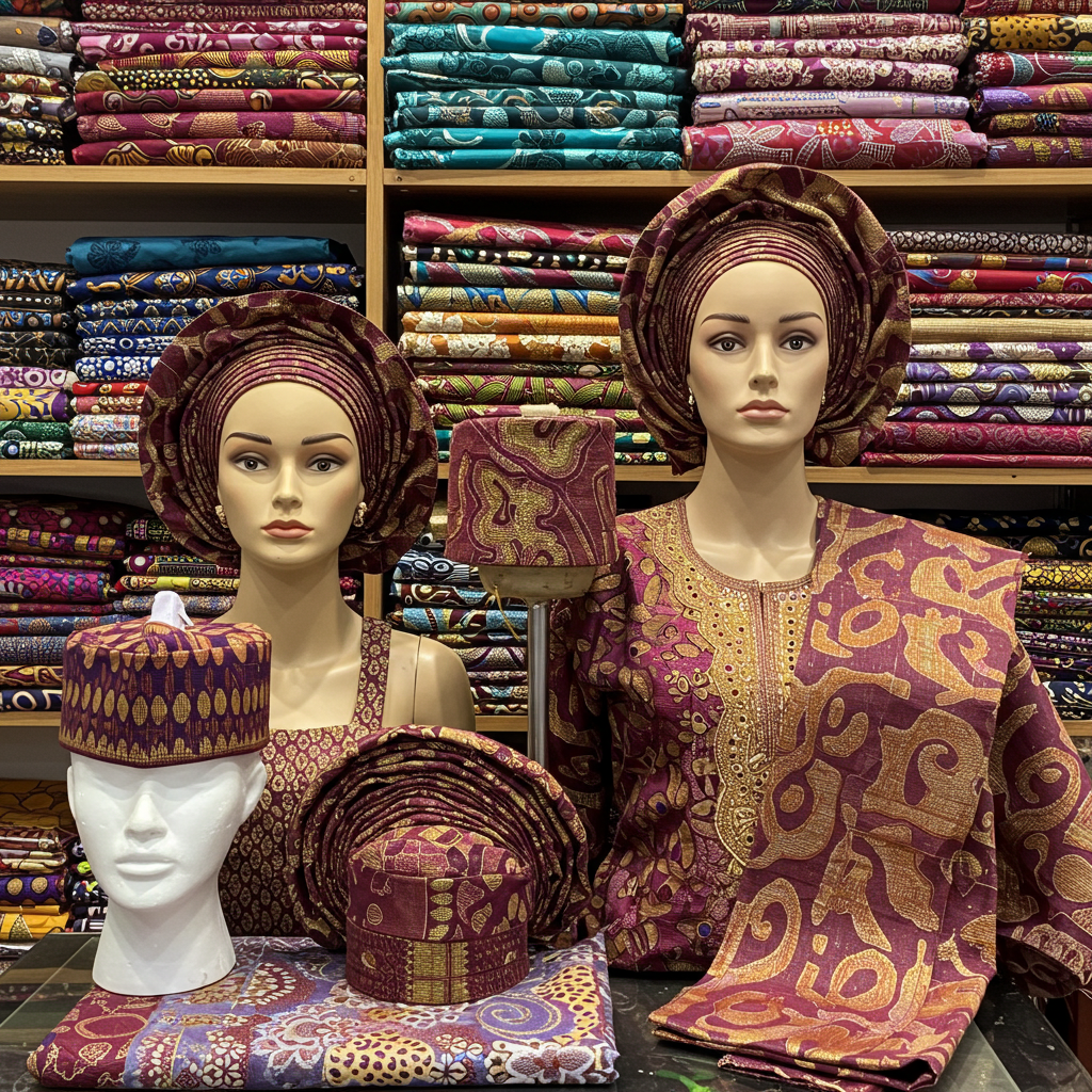 Aso Oke : Unsewn Complete Set: Bundle include Ipele, Gele and Fila