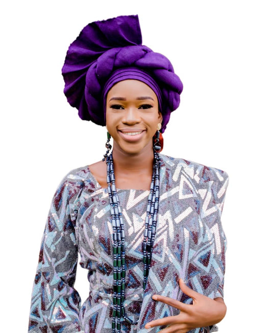 Side Fan with Twist Auto Gele - Pre-Tied Nigerian Headwrap for Women | Ready to Wear African Head Tie for Weddings, Parties & Cultural Events