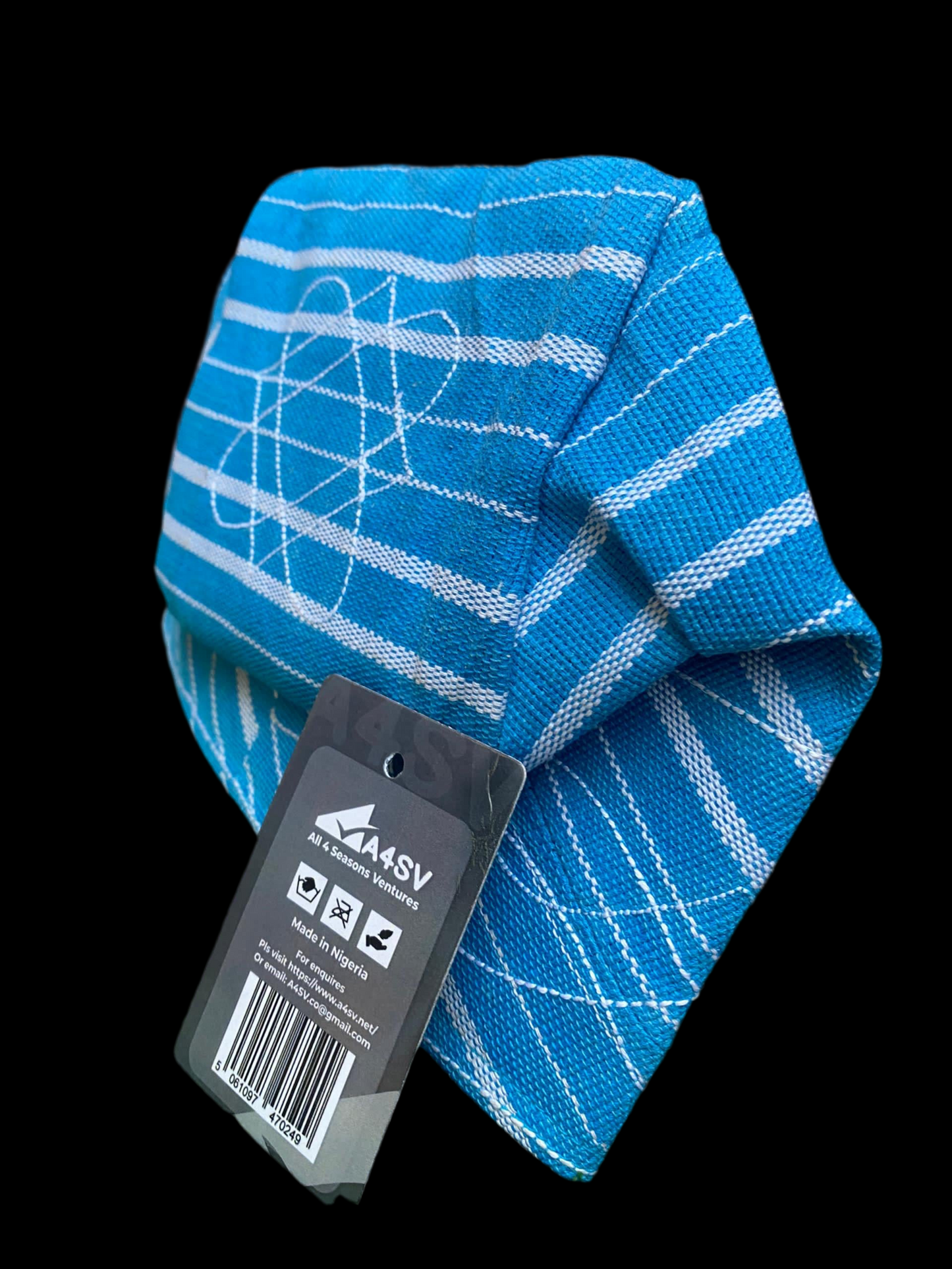 Traditional Aso Ofi Fila Cap for Men – Baby Blue with White Stripes