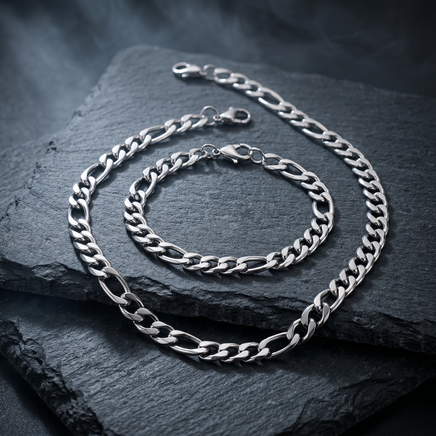 Gold/Silver Stainless Steel Necklace & Bracelet Chain Set for Men