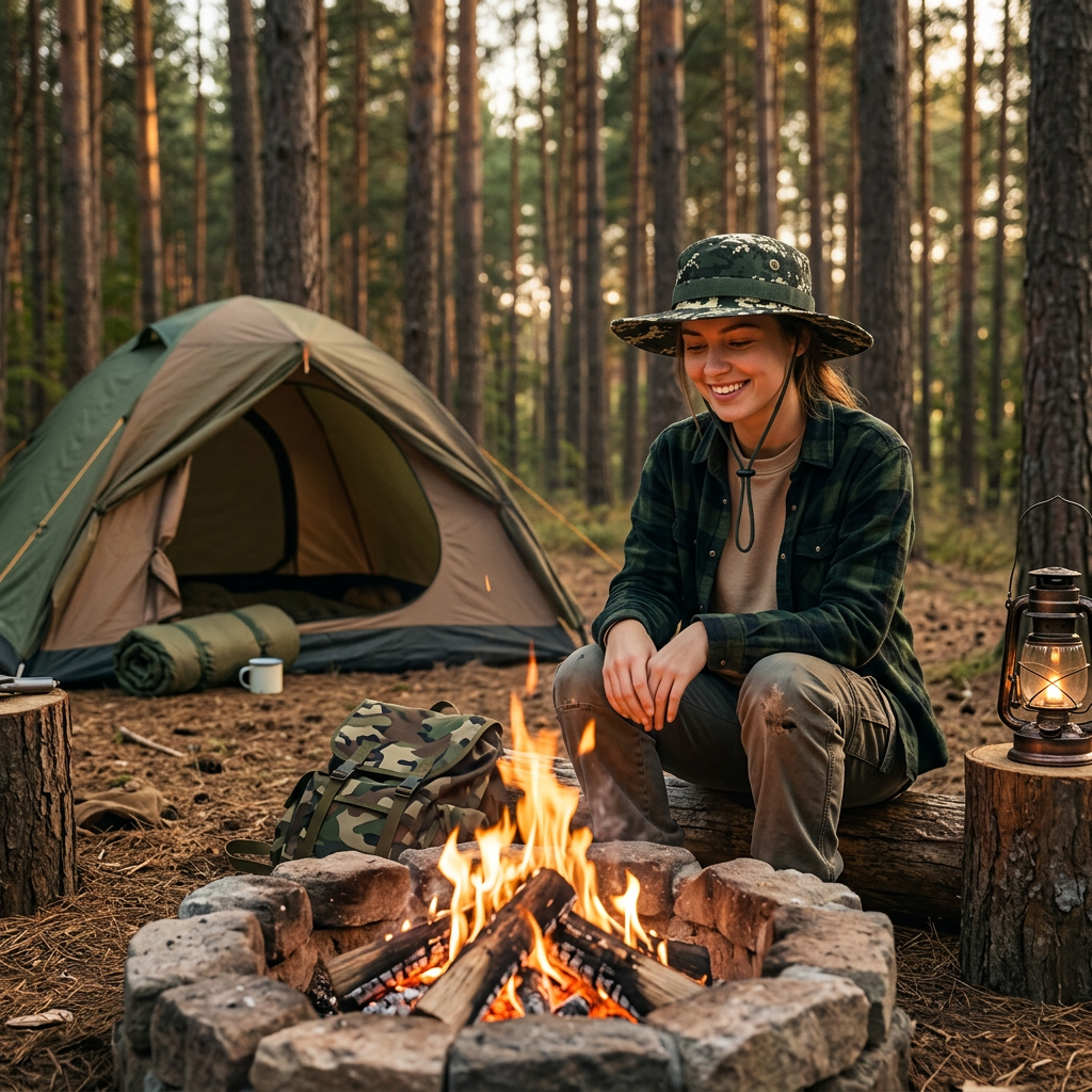 Safari Camping Camo Fisherman Bucket Hat With String