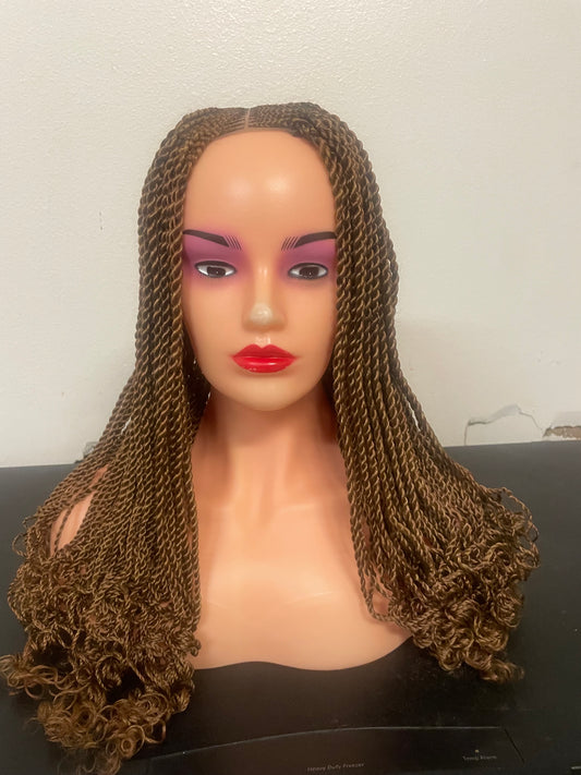 18” Twist Braids Wig, Curly and Straight Tips
