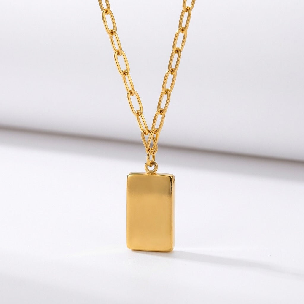 18K Gold-Plated Rectangle White Shell Pendant Necklace for Women