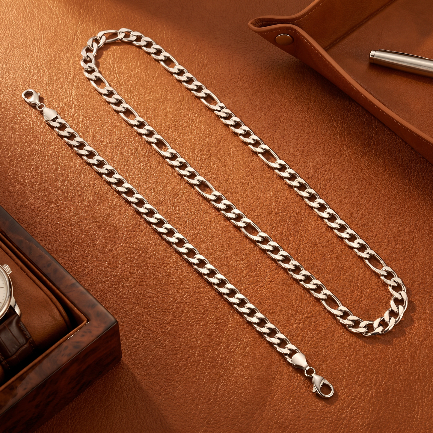 Gold/Silver Stainless Steel Necklace & Bracelet Chain Set for Men