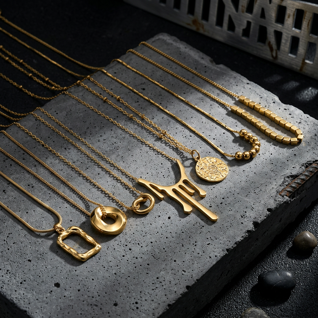 Tarnish-Free PVD Gold Stainless Steel Geometric Pendant Necklace for Women