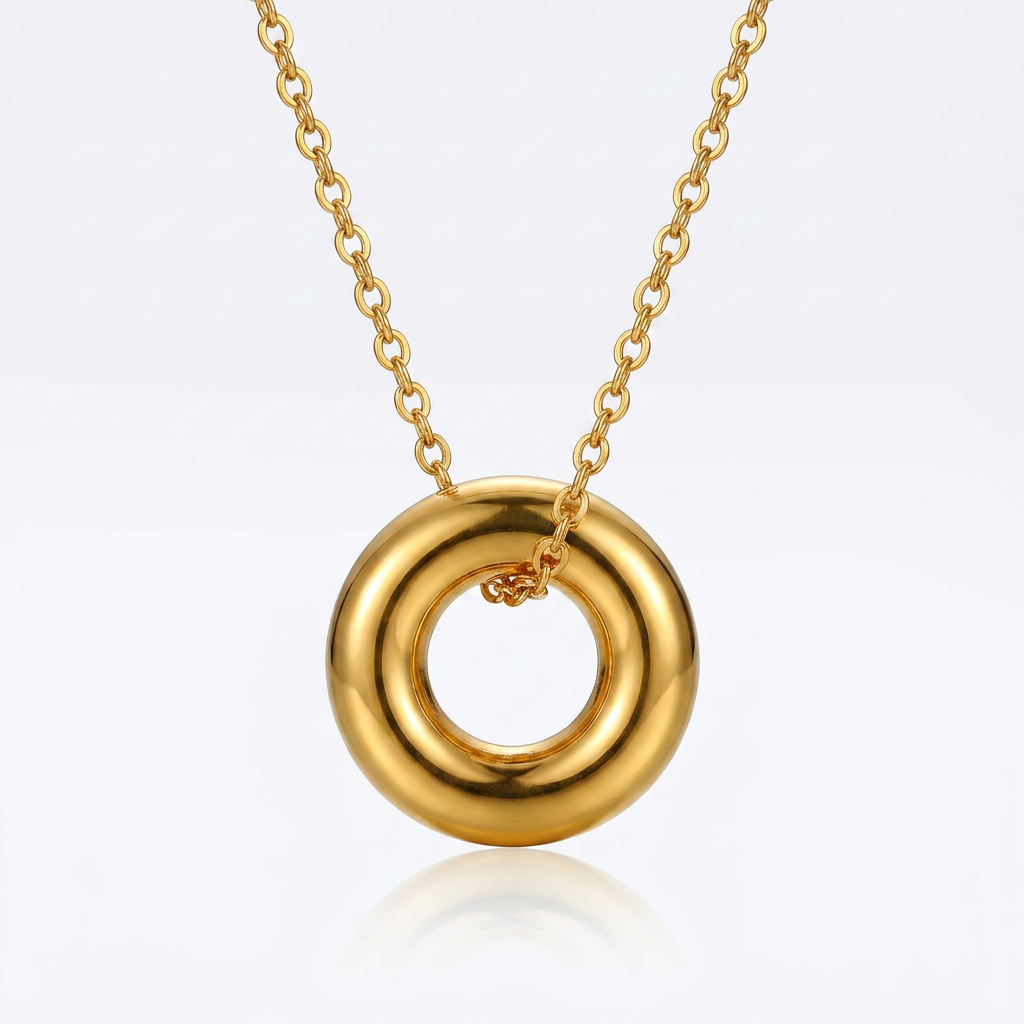 18K Gold-Plated Stainless Steel Cubic Zirconia Circle Pendant Necklace for Women