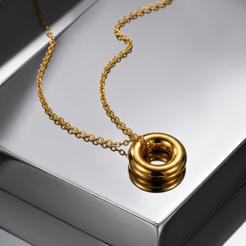 18K Gold-Plated Stainless Steel Cubic Zirconia Circle Pendant Necklace for Women