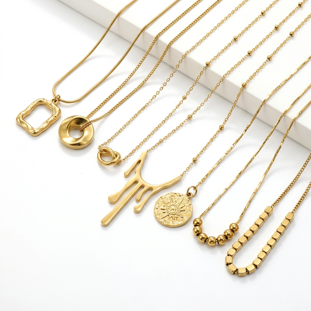 Tarnish-Free PVD Gold Stainless Steel Geometric Pendant Necklace for Women