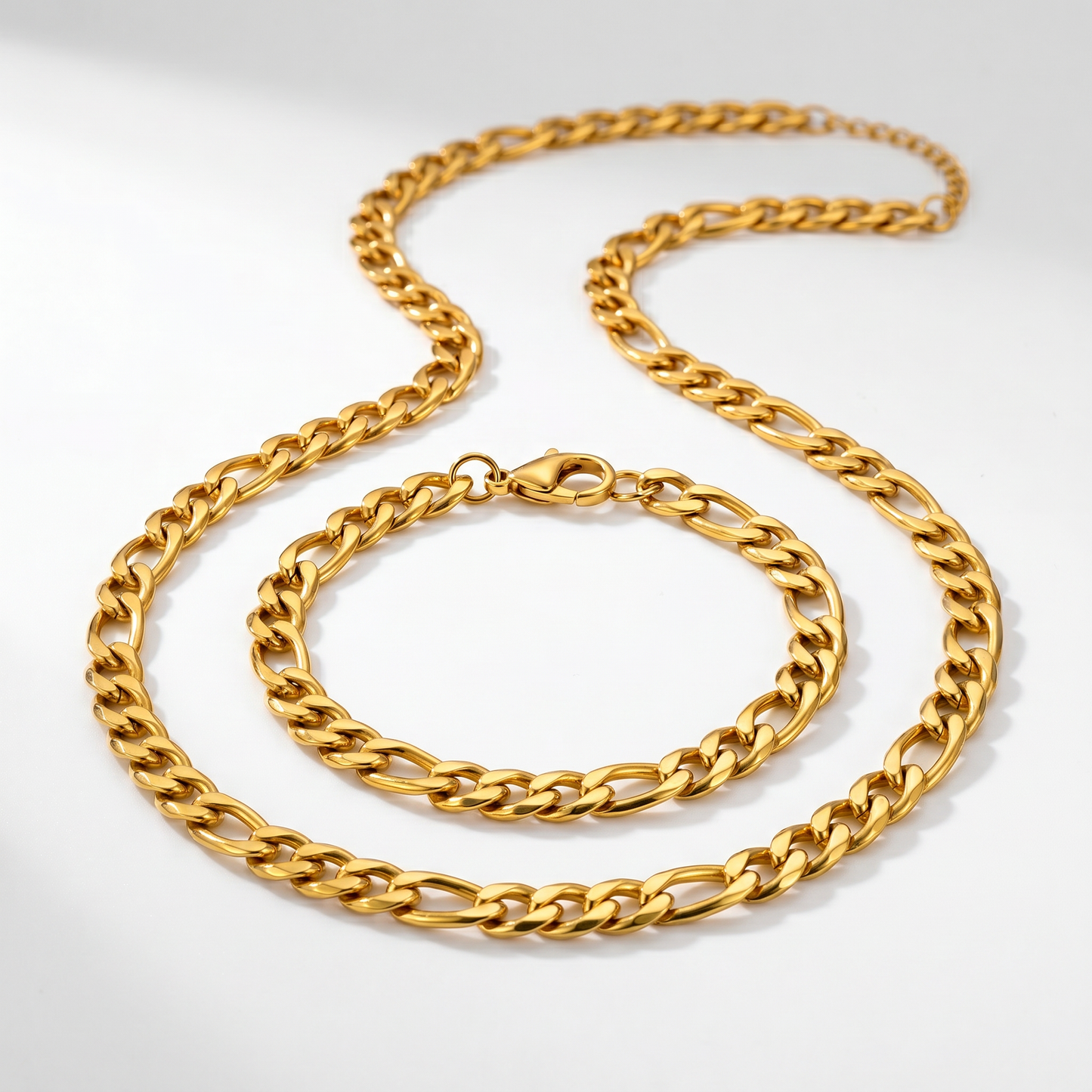 Gold/Silver Stainless Steel Necklace & Bracelet Chain Set for Men