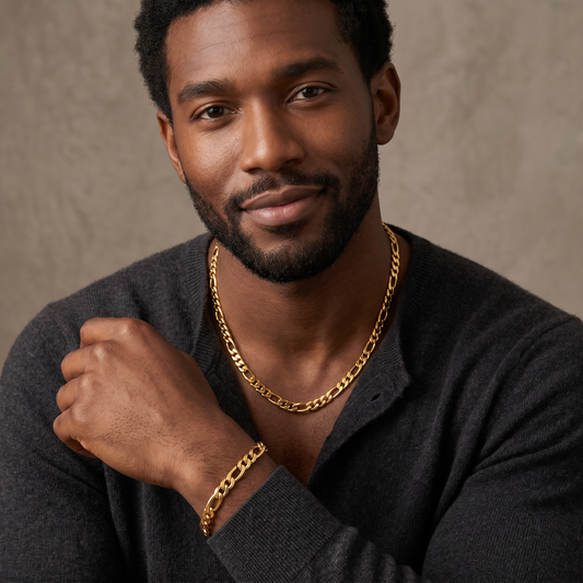 Gold/Silver Stainless Steel Necklace & Bracelet Chain Set for Men