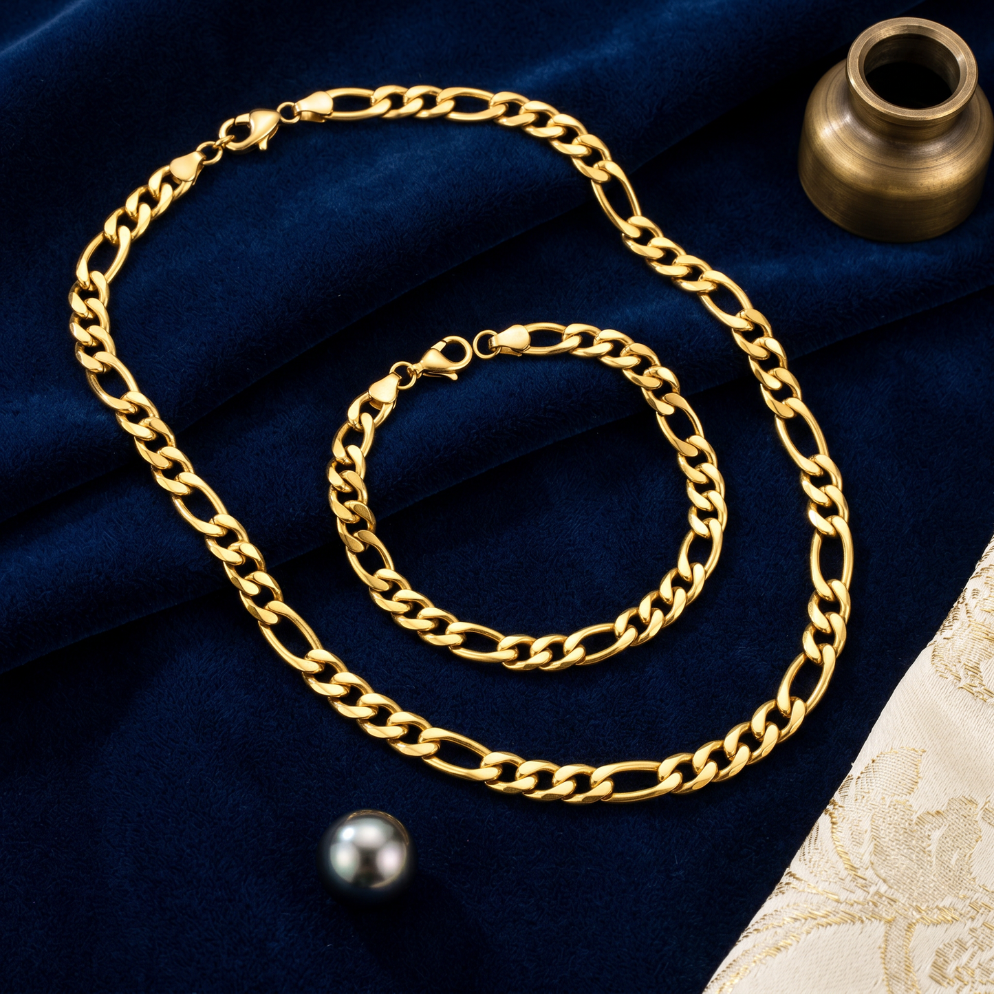 Gold/Silver Stainless Steel Necklace & Bracelet Chain Set for Men
