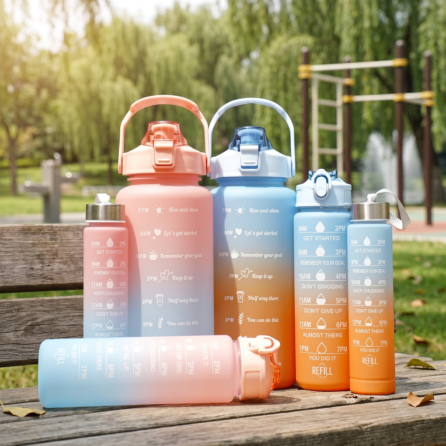 3-in-1 Sport Plastic Gradient Water Bottle with Lid and Straw