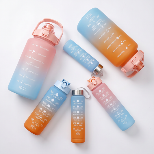 3-in-1 Sport Plastic Gradient Water Bottle with Lid and Straw