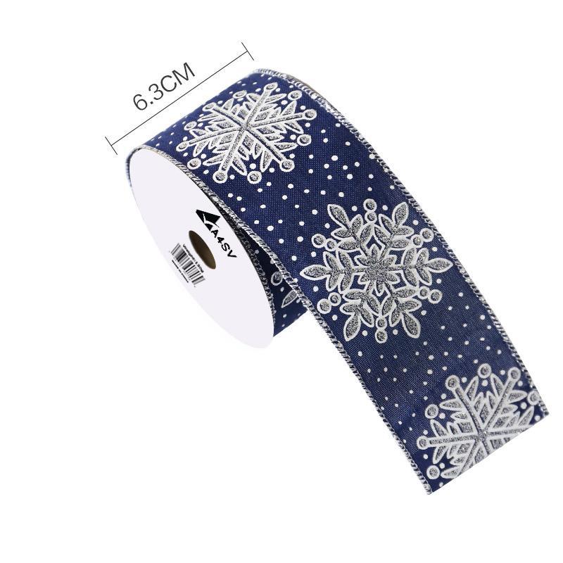 Christmas Snowflakes Shimmer Wired Edge Polyester Ribbon