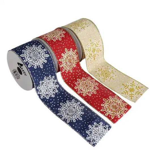 Christmas Snowflakes Shimmer Wired Edge Polyester Ribbon