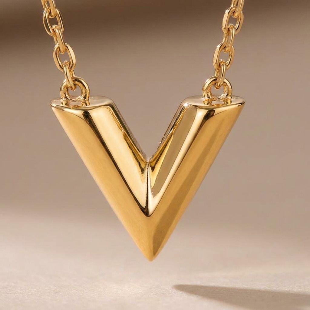 Stainless Steel 18K Gold V Drop Pendant Oval Chain Choker Necklace for Women