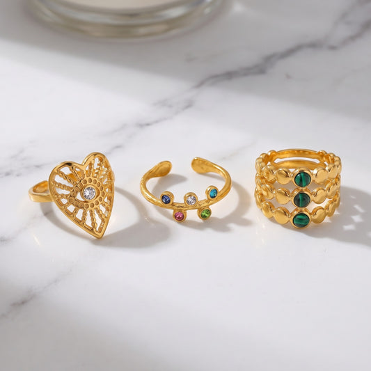 18K Gold-Plated Titanium Steel Adjustable Geometric Open Ring Variety for Women