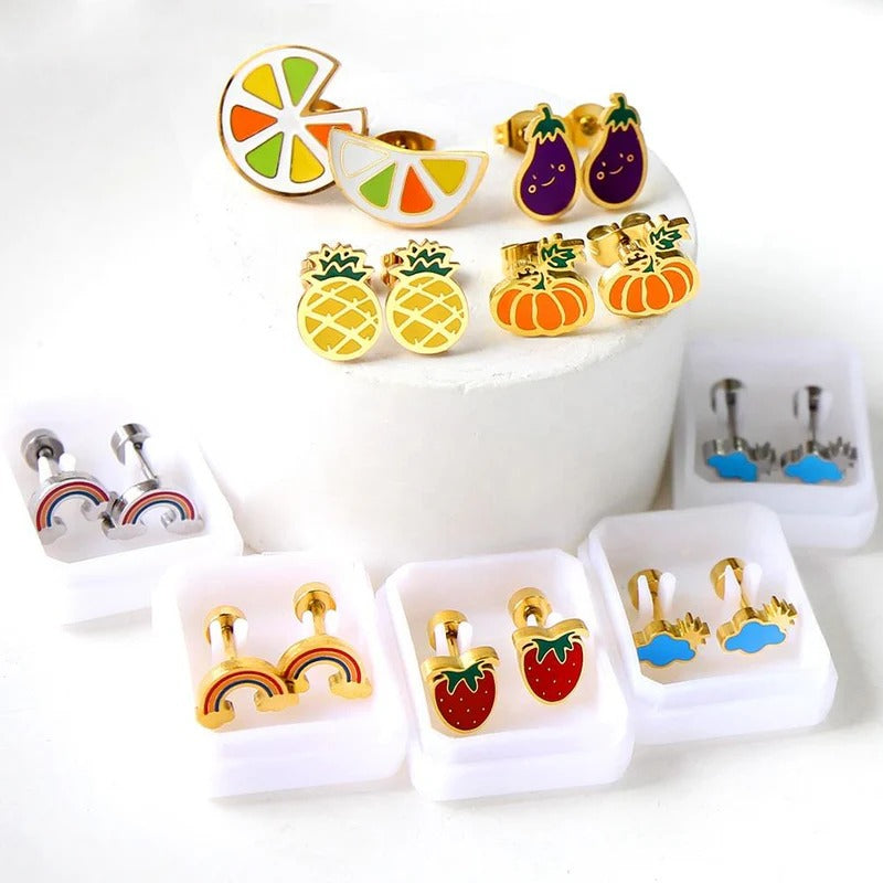 Personalized Hypoallergenic Kids Enamel Earrings 18K Gold-Plated Studs