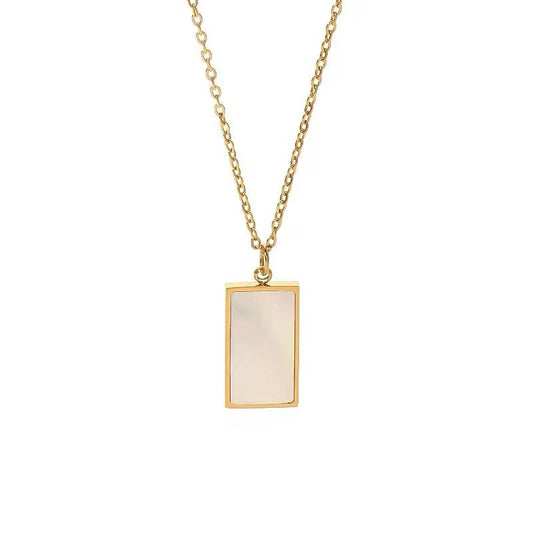 18K Gold-Plated Rectangle White Shell Pendant Necklace for Women
