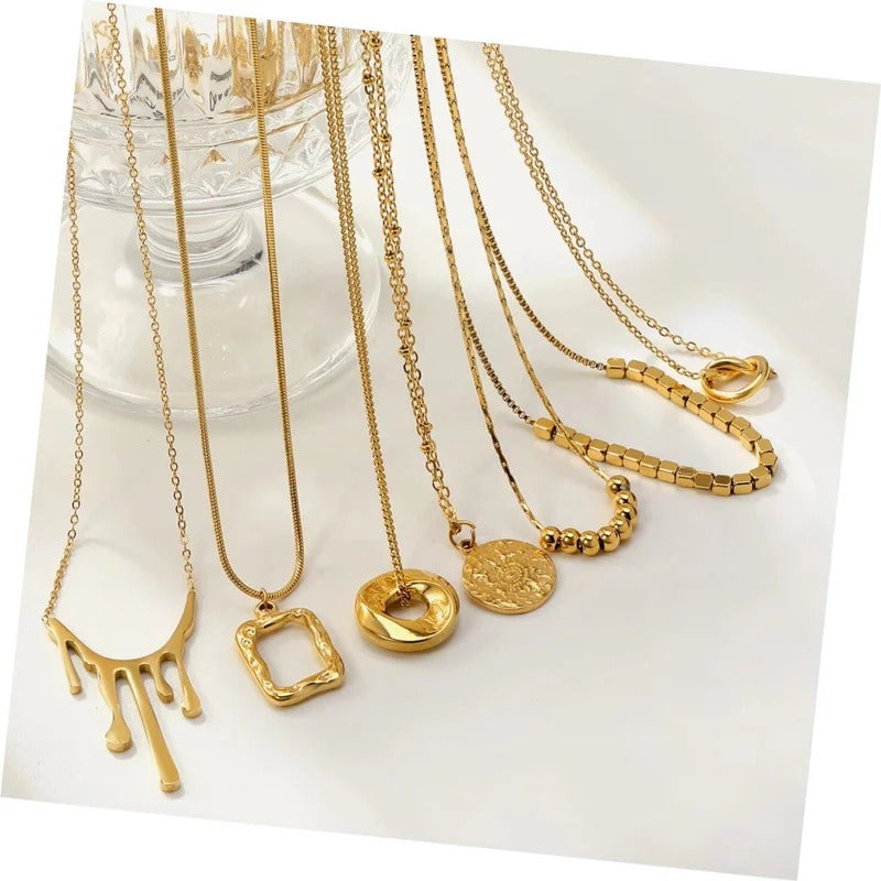 Tarnish-Free PVD Gold Stainless Steel Geometric Pendant Necklace for Women