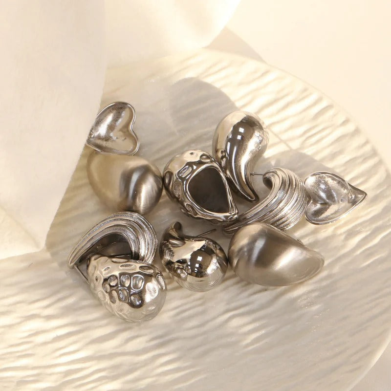Stainless Steel Water Drop & Heart Stud Earrings for Women