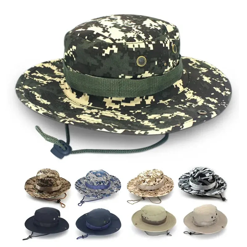 Safari Camping Camo Fisherman Bucket Hat With String