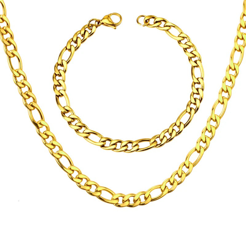 Gold/Silver Stainless Steel Necklace & Bracelet Chain Set for Men
