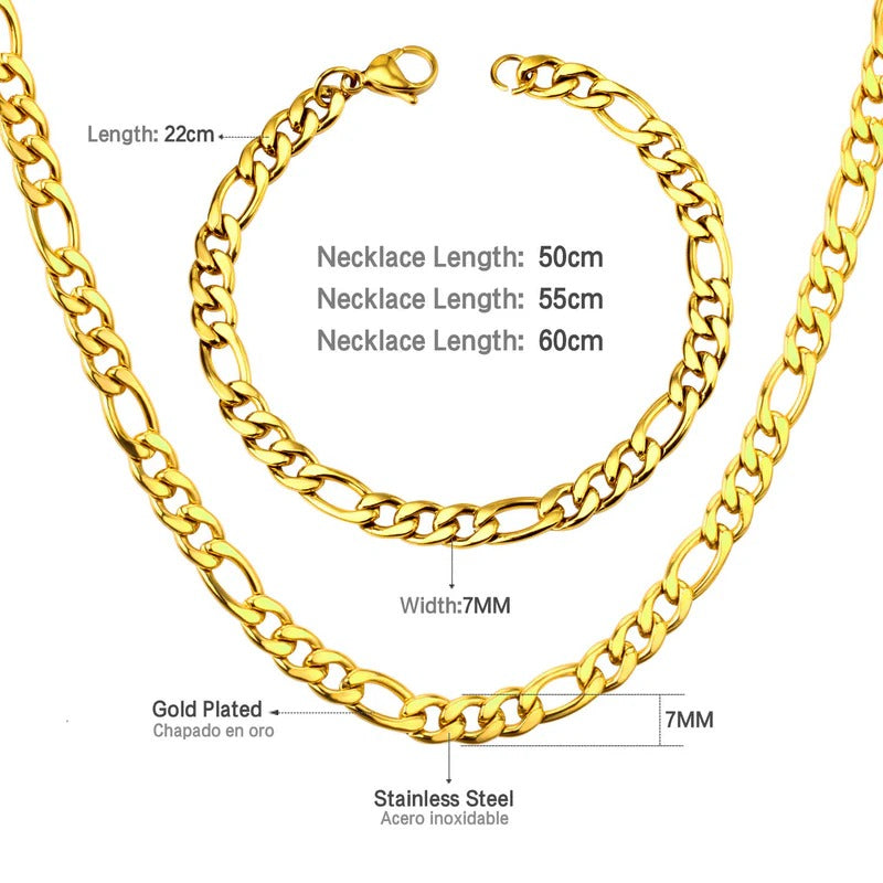 Gold/Silver Stainless Steel Necklace & Bracelet Chain Set for Men