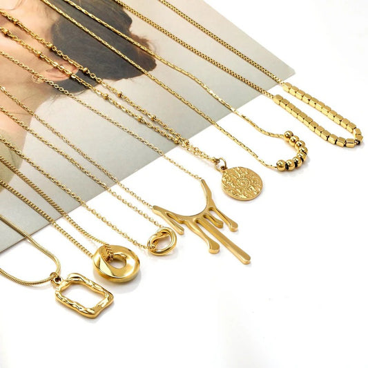 Tarnish-Free PVD Gold Stainless Steel Geometric Pendant Necklace for Women