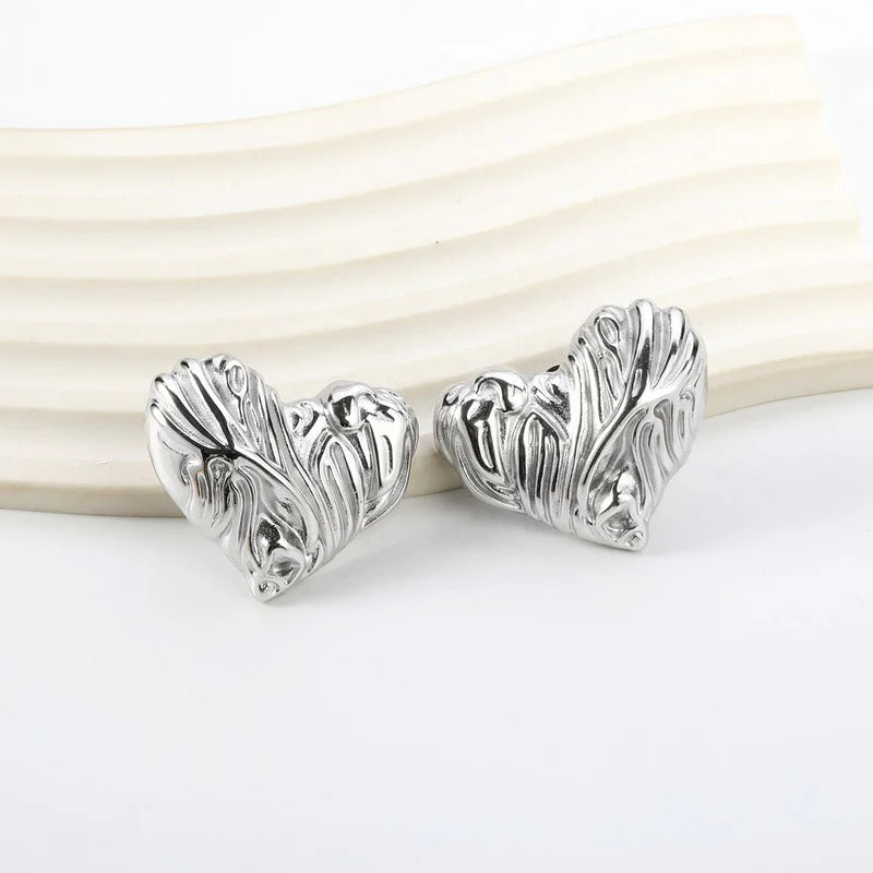 Stainless Steel Water Drop & Heart Stud Earrings for Women