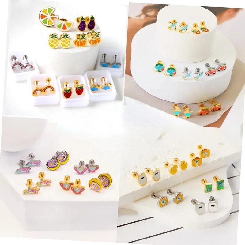 Personalized Hypoallergenic Kids Enamel Earrings 18K Gold-Plated Studs