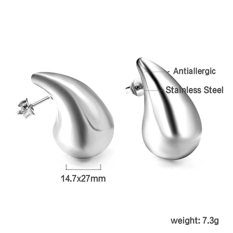 Stainless Steel Water Drop & Heart Stud Earrings for Women