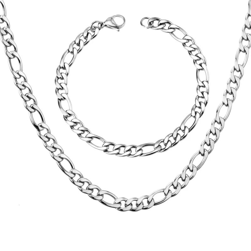 Gold/Silver Stainless Steel Necklace & Bracelet Chain Set for Men