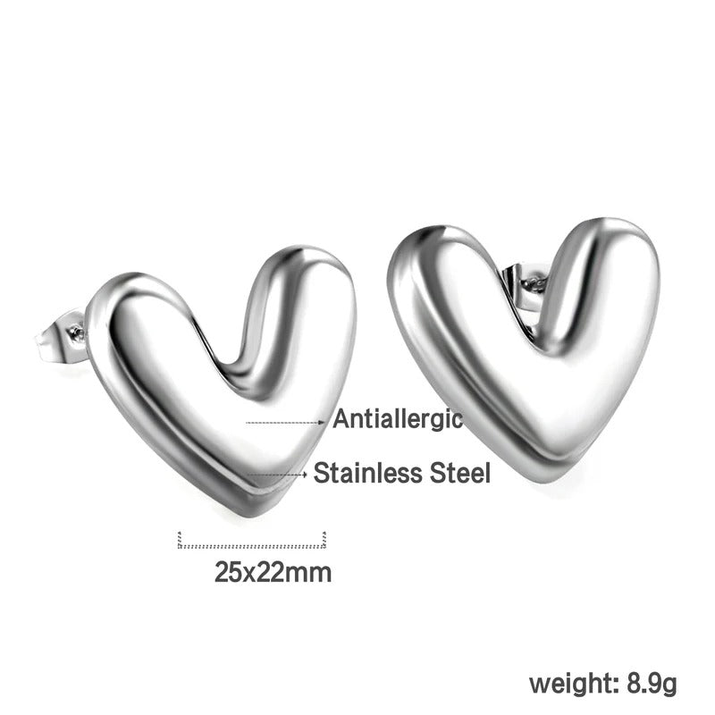 Stainless Steel Water Drop & Heart Stud Earrings for Women