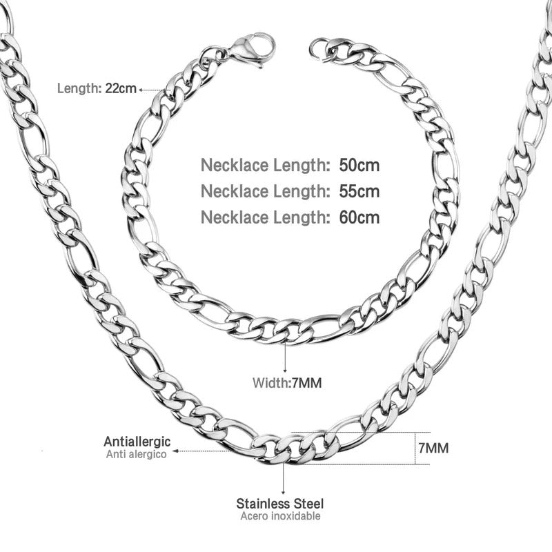 Gold/Silver Stainless Steel Necklace & Bracelet Chain Set for Men